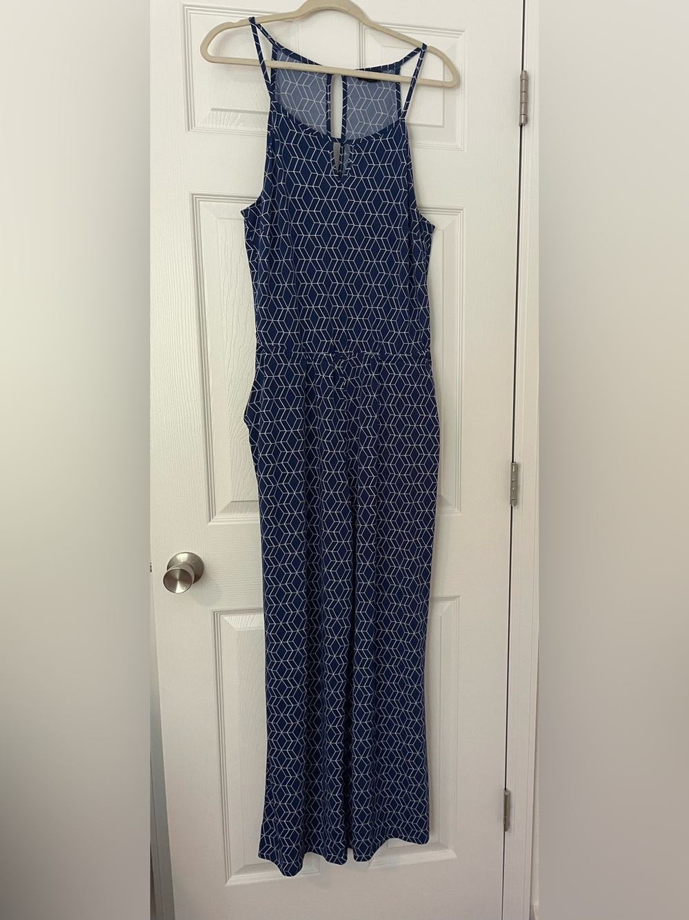 Navy Blue Geometric Jumpsuit, Size L